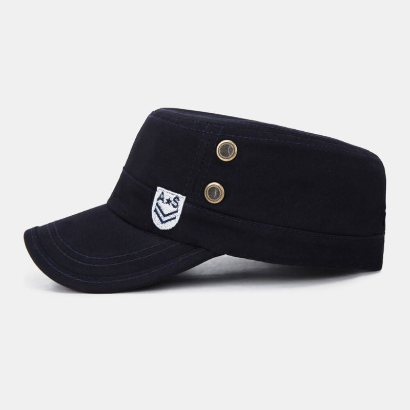 Mænd Brev Broderi Patch Militær Kasket Kadet Huer Åndbare Huller Design Flad Top Cap