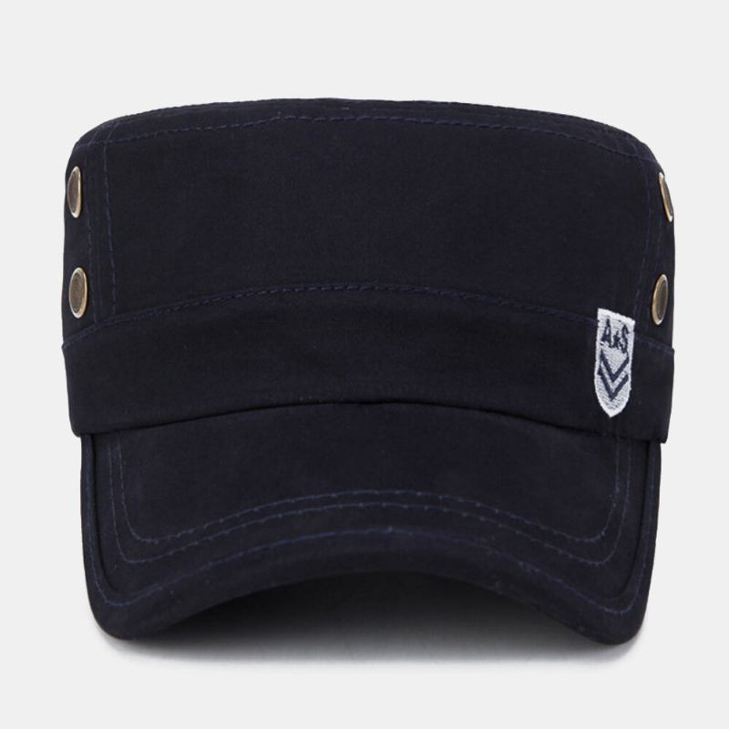 Mænd Brev Broderi Patch Militær Kasket Kadet Huer Åndbare Huller Design Flad Top Cap