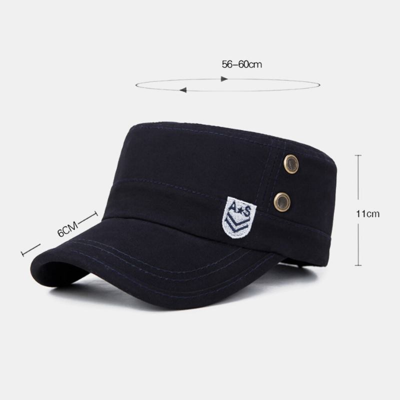 Mænd Brev Broderi Patch Militær Kasket Kadet Huer Åndbare Huller Design Flad Top Cap