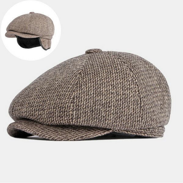 Mænd Britisk Retro Hørebeskyttelse Ulden Ottekantet Huer Midaldrende Og Ældre Vinter Varm Cool Protection Newsboy Hat