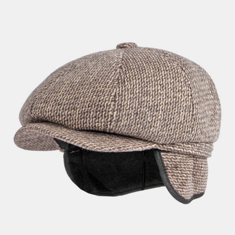 Mænd Britisk Retro Hørebeskyttelse Ulden Ottekantet Huer Midaldrende Og Ældre Vinter Varm Cool Protection Newsboy Hat