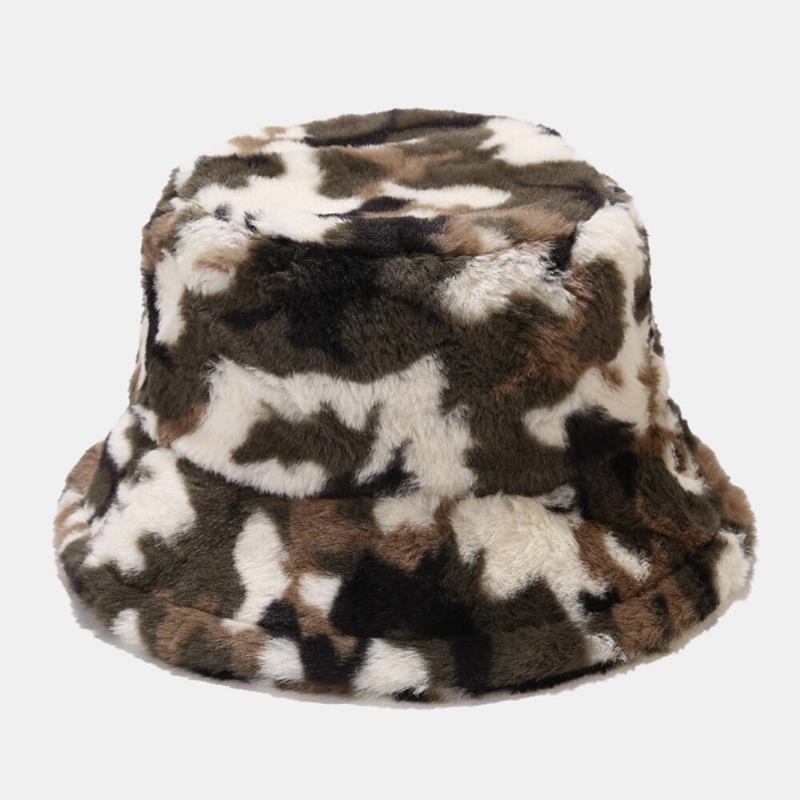 Mænd Bucket Huer Faux Kaninpels Camouflage Printet Udendørs Varm Fisker Cap