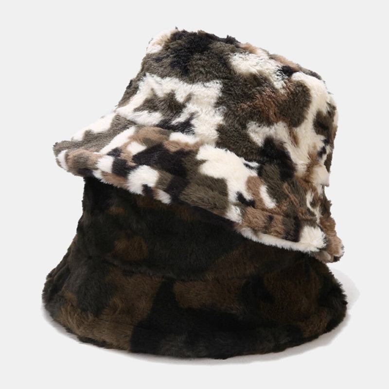 Mænd Bucket Huer Faux Kaninpels Camouflage Printet Udendørs Varm Fisker Cap