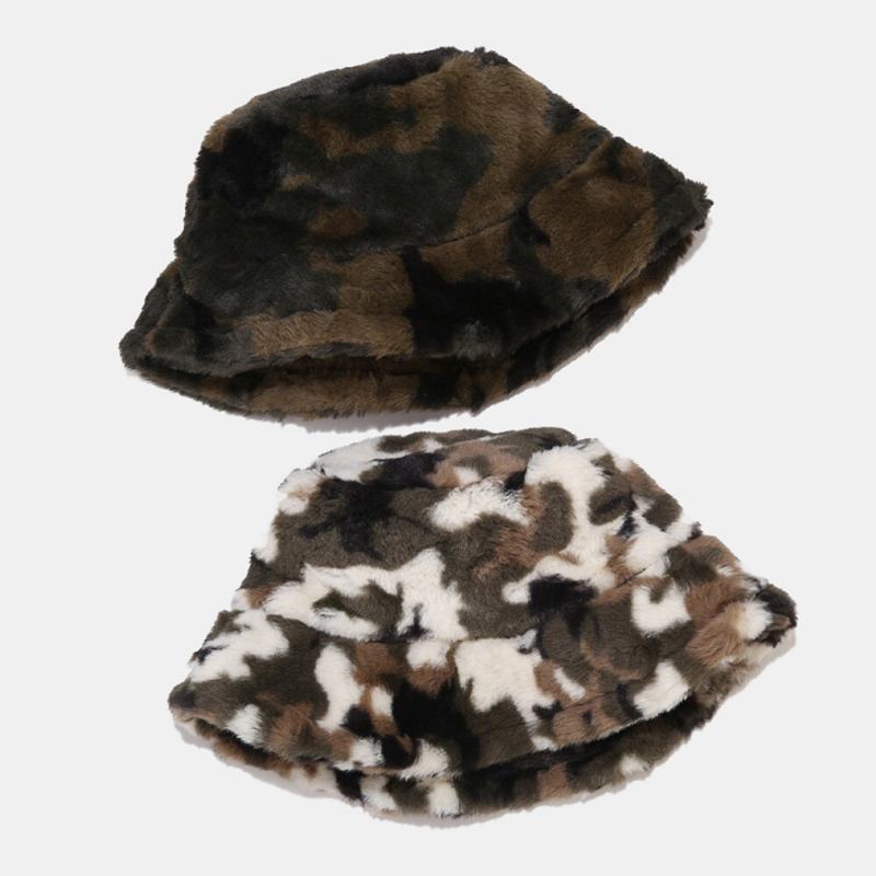 Mænd Bucket Huer Faux Kaninpels Camouflage Printet Udendørs Varm Fisker Cap