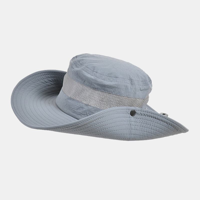 Mænd Bucket Huer Nylon Mesh Patchwork Solid Åndbar Bred Skygget Solcreme Udendørs Fiskeri Klatre Bucket Hat