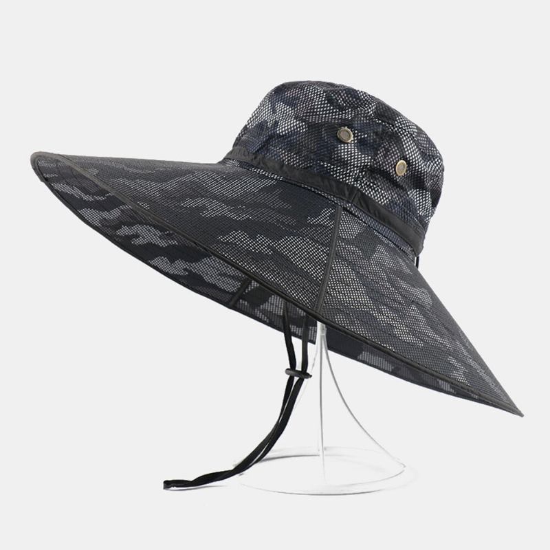 Mænd Bucket Huer Polyester Camouflage Justerbar Oversized Skygge Åndbar Solcreme Udendørs Fiskeri Klatre Bucket Hat