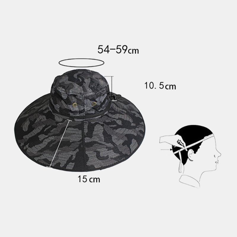 Mænd Bucket Huer Polyester Camouflage Justerbar Oversized Skygge Åndbar Solcreme Udendørs Fiskeri Klatre Bucket Hat