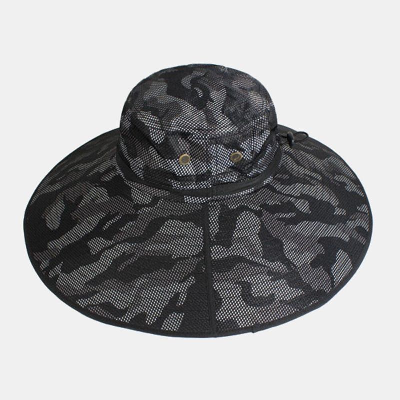 Mænd Bucket Huer Polyester Camouflage Justerbar Oversized Skygge Åndbar Solcreme Udendørs Fiskeri Klatre Bucket Hat