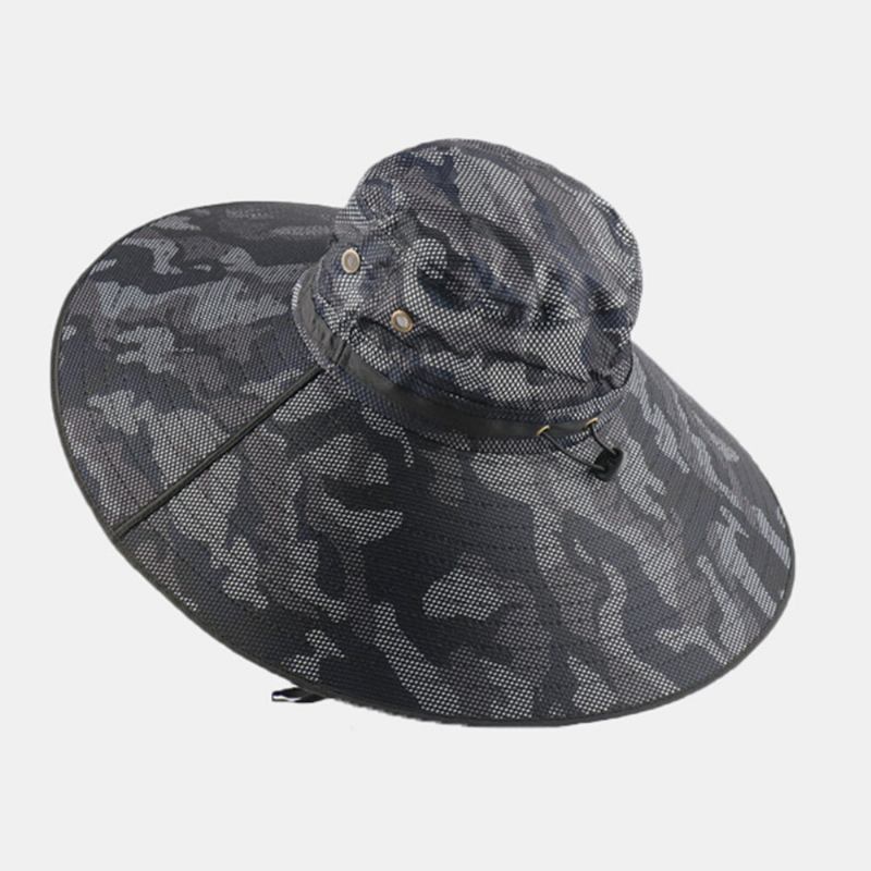 Mænd Bucket Huer Polyester Camouflage Justerbar Oversized Skygge Åndbar Solcreme Udendørs Fiskeri Klatre Bucket Hat