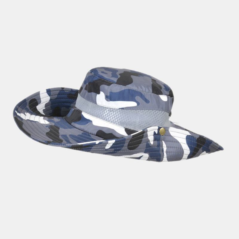 Mænd Bucket Huer Polyester Camouflage Mesh Åndbar Solcreme Med Bred Skygge Udendørs Fiskeri Klatre Bucket Hat