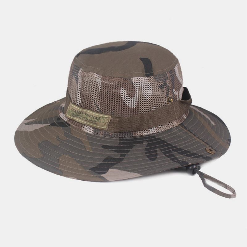 Mænd Camouflage Mesh Åndbar Stor Skygge Udendørs Bjergbestigning Solskygge Bucket Hat