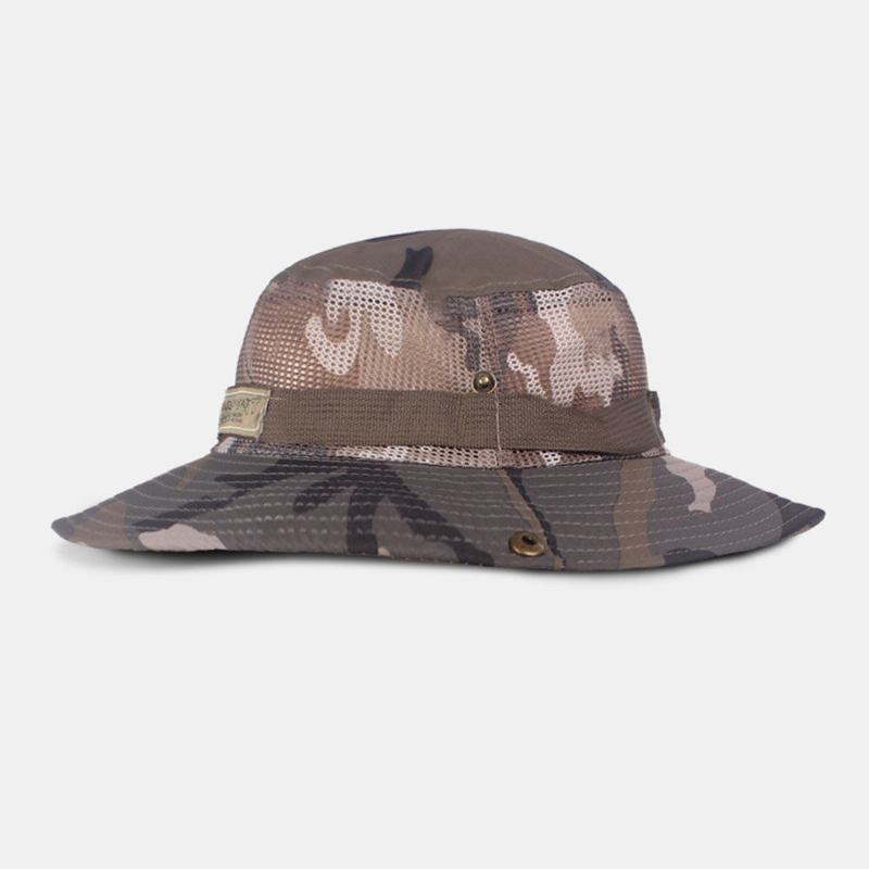 Mænd Camouflage Mesh Åndbar Stor Skygge Udendørs Bjergbestigning Solskygge Bucket Hat