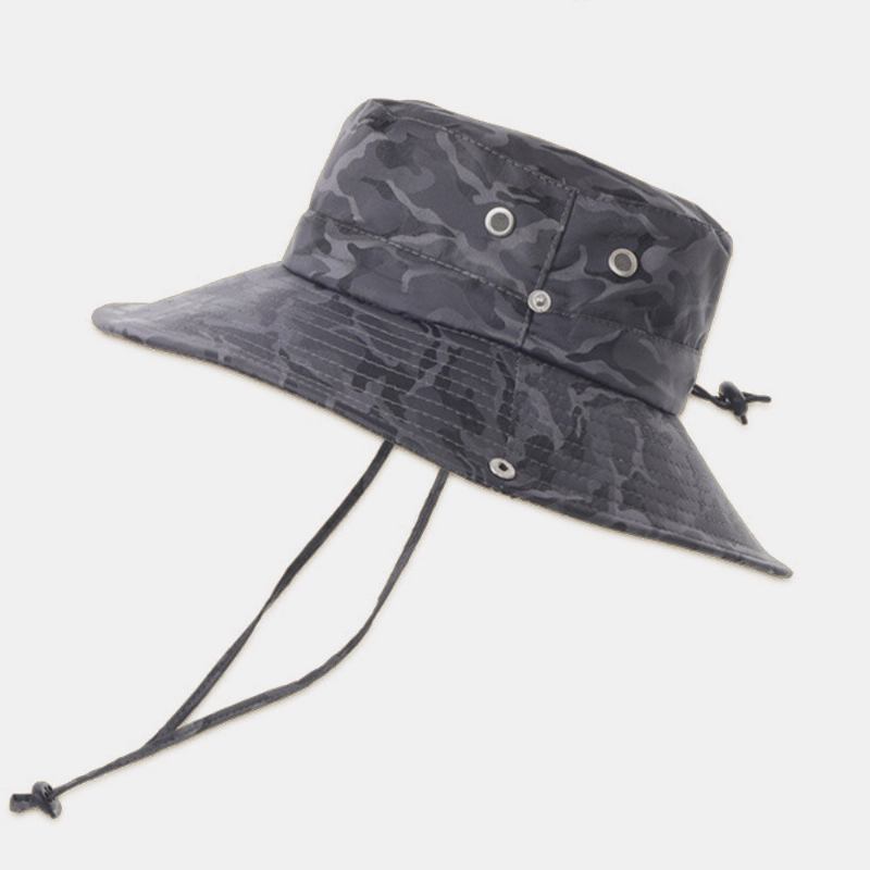 Mænd Camouflage Storbrem Vindtæt Reb Udendørs Fiskeri Klatring Anti-uv Solskærm Bucket Hat