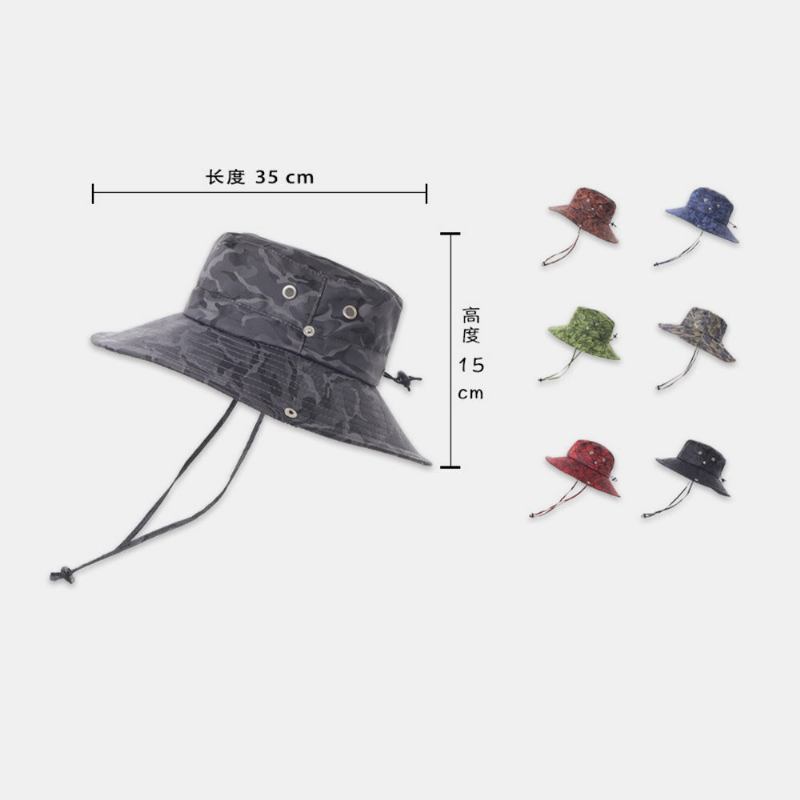 Mænd Camouflage Storbrem Vindtæt Reb Udendørs Fiskeri Klatring Anti-uv Solskærm Bucket Hat