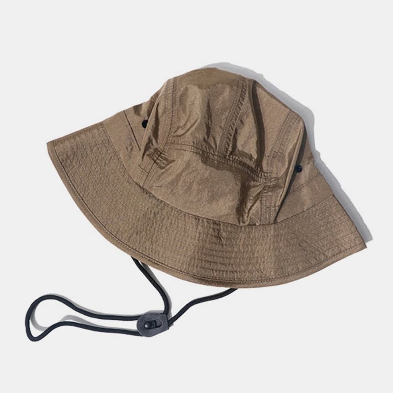 Mænd Canvas Ensfarvet Retro Street Quick Dry Justerbar Snøre Taktisk Kasket Bucket Hat