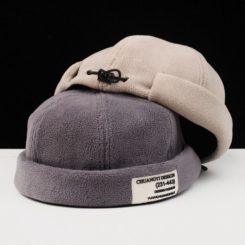 Mænd Cashmere Ensfarvet Brevstofpind Crimpning Justerbar Casual Solskygge Beanie Udlejer Kasket Skull Cap