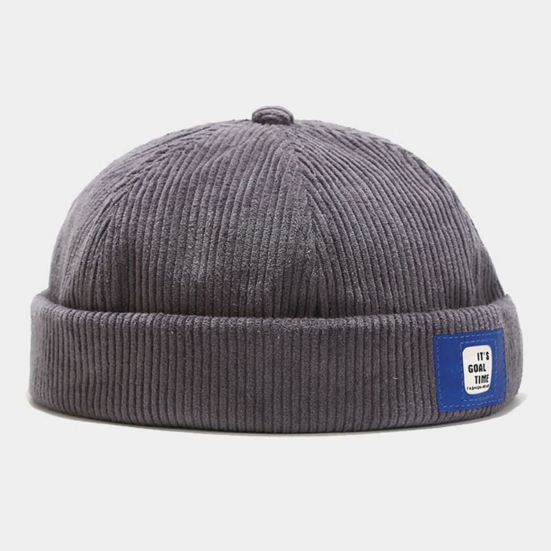 Mænd Corduroy Brev Label Justerbar Udlejer Huer Retro Stre Warm Solsejl Brimless Beanie Skull Cap