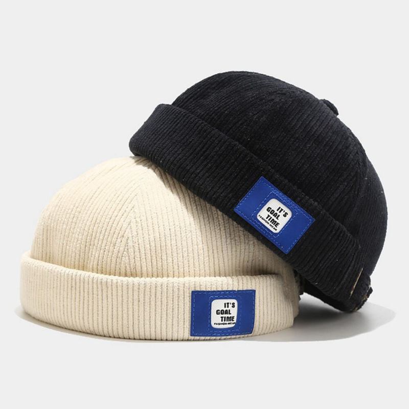 Mænd Corduroy Brev Label Justerbar Udlejer Huer Retro Stre Warm Solsejl Brimless Beanie Skull Cap