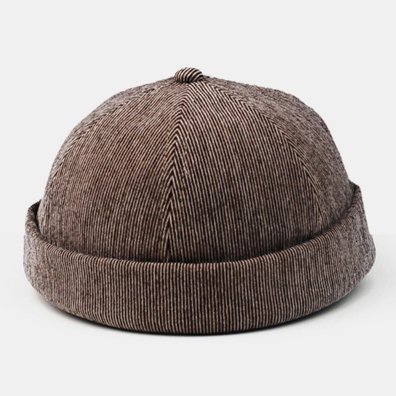 Mænd Corduroy Crimping Ensfarve Justerbar Solbeskyttelse Varme Beanie Udlejer Kasket Skull Cap