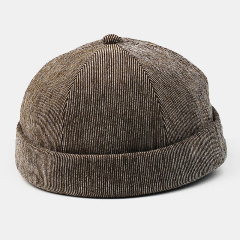 Mænd Corduroy Crimping Ensfarve Justerbar Solbeskyttelse Varme Beanie Udlejer Kasket Skull Cap