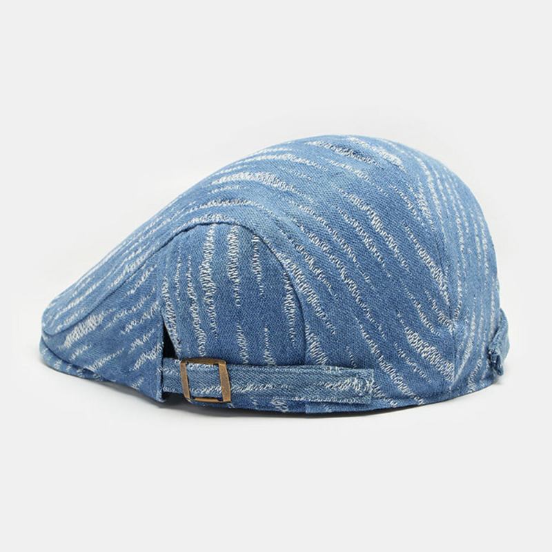 Mænd Denim Baret Kasket Broke Hole Small Stripe Short Rim Fashion Solcreme Flad Huer Forward Cap