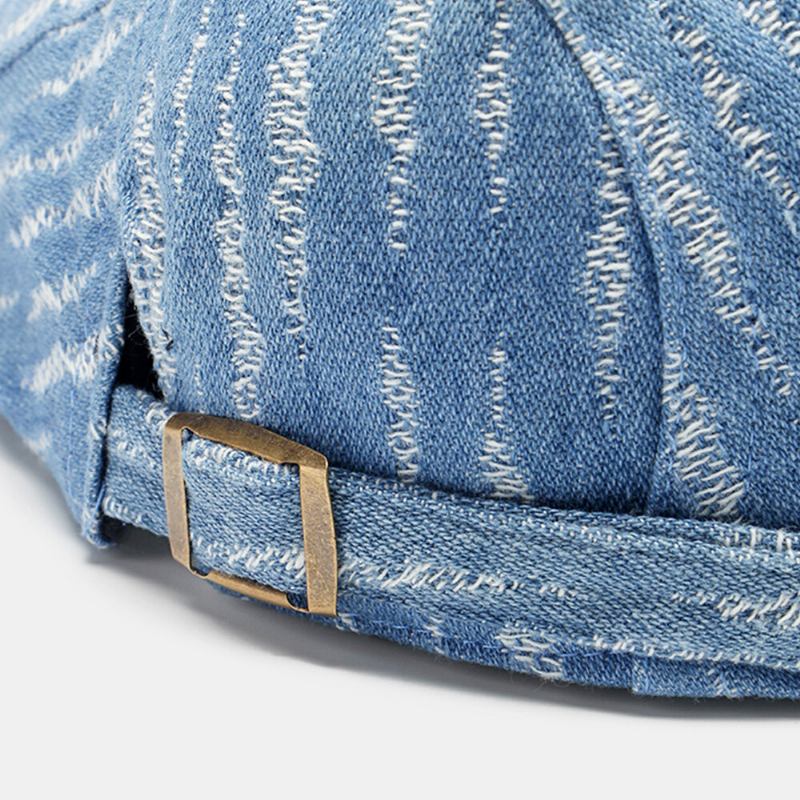 Mænd Denim Baret Kasket Broke Hole Small Stripe Short Rim Fashion Solcreme Flad Huer Forward Cap