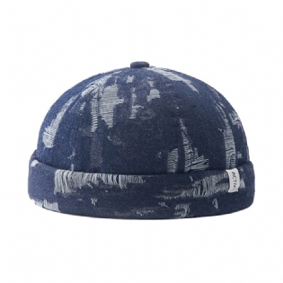 Mænd Denim Distressed Ripped Trendy All-match Justerbar Brimless Beanie Landlord Caps Skull Caps