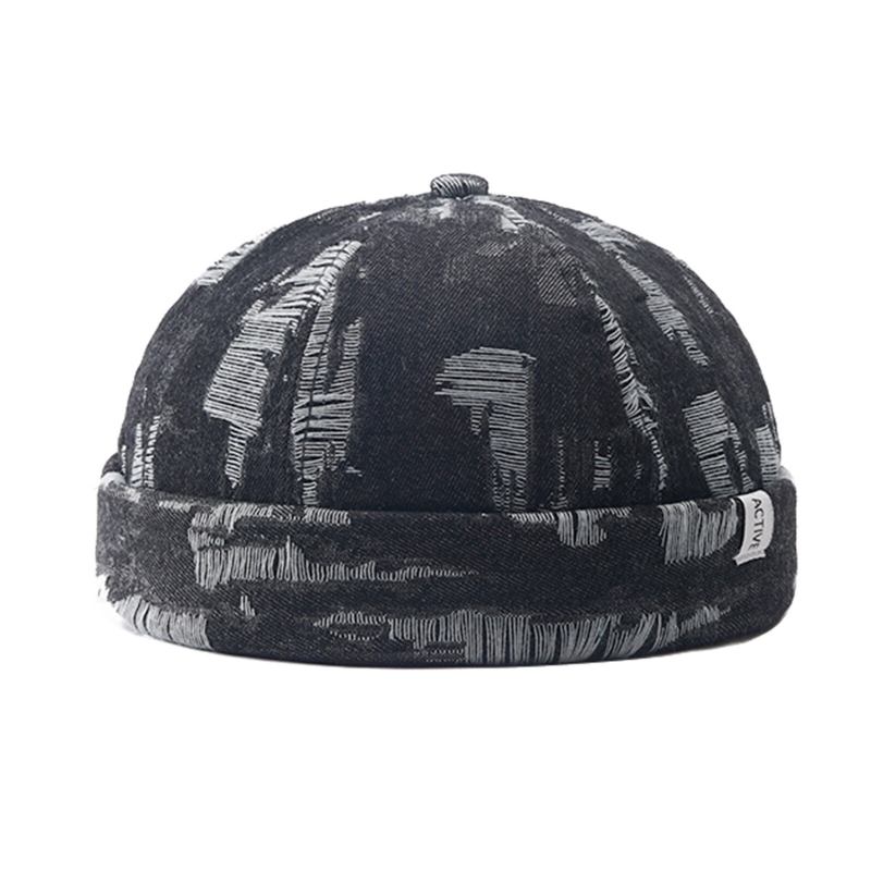 Mænd Denim Distressed Ripped Trendy All-match Justerbar Brimless Beanie Landlord Caps Skull Caps