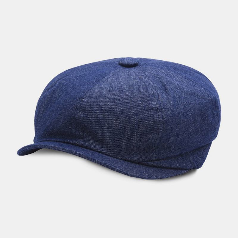 Mænd Denim Patchwork Basekasket Casual Retro Elastisk Bånd Oktagonal Huer Flad Huer Painter Newsboy Cap