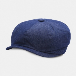 Mænd Denim Patchwork Basekasket Casual Retro Elastisk Bånd Oktagonal Huer Flad Huer Painter Newsboy Cap