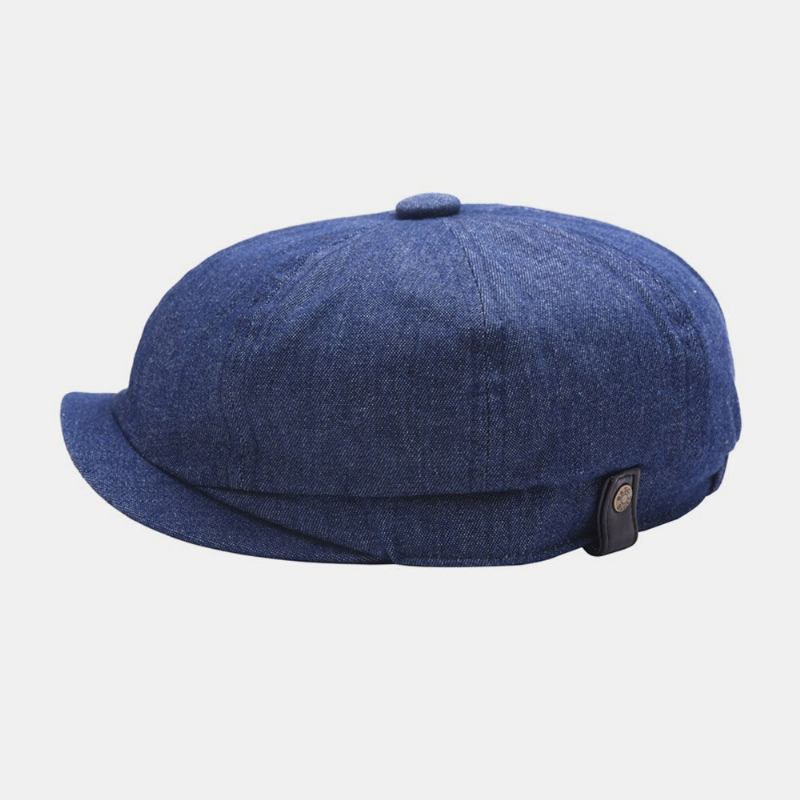 Mænd Denim Patchwork Basekasket Casual Retro Elastisk Bånd Oktagonal Huer Flad Huer Painter Newsboy Cap