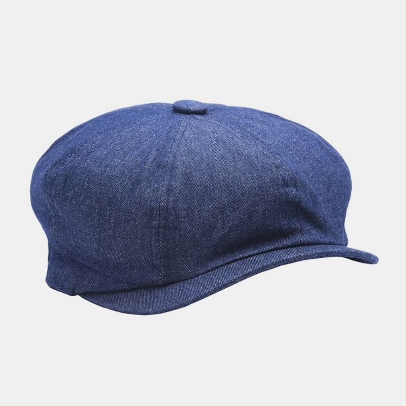 Mænd Denim Patchwork Basekasket Casual Retro Elastisk Bånd Oktagonal Huer Flad Huer Painter Newsboy Cap