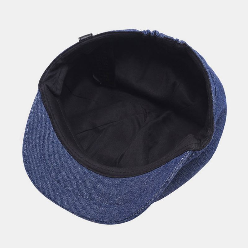 Mænd Denim Patchwork Basekasket Casual Retro Elastisk Bånd Oktagonal Huer Flad Huer Painter Newsboy Cap