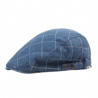 Mænd Denim Plaid Mønster Solsejl Kort Skygge Casual Vintage Fremad Hatte Baret Flade Kasketter