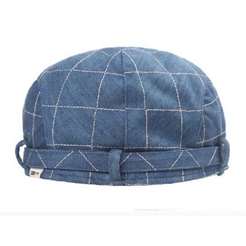 Mænd Denim Plaid Mønster Solsejl Kort Skygge Casual Vintage Fremad Hatte Baret Flade Kasketter