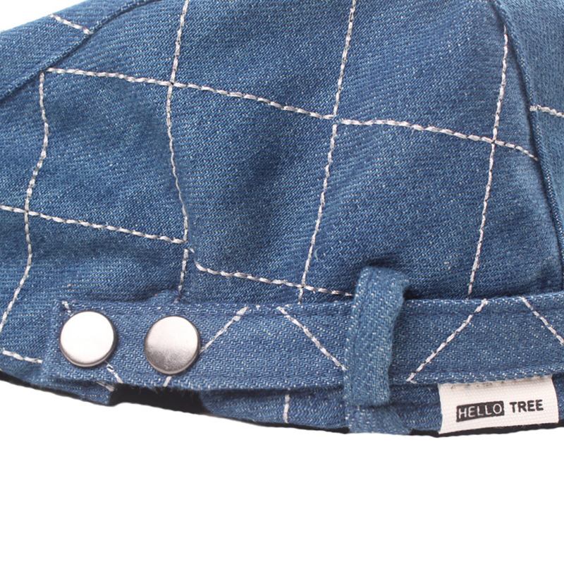 Mænd Denim Plaid Mønster Solsejl Kort Skygge Casual Vintage Fremad Hatte Baret Flade Kasketter