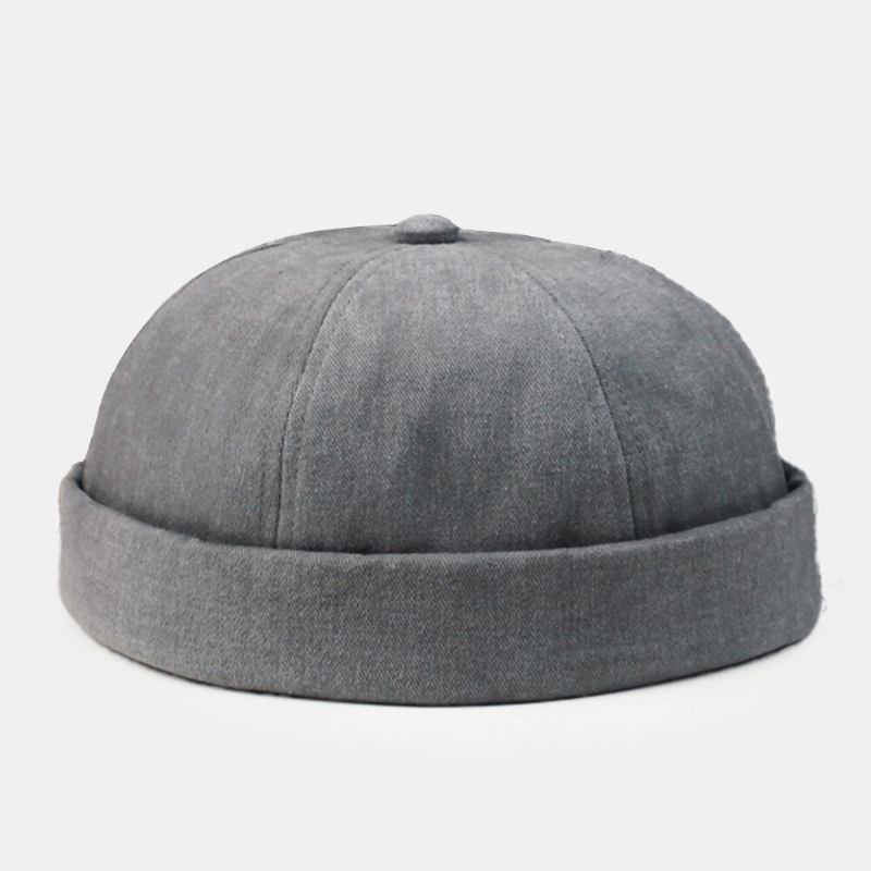 Mænd Dome Metal Label Justerbar Melon Kasket Retro Stree Efterår Varm Vindtæt Kantløs Beanie Udlejer Kasket Skull Cap