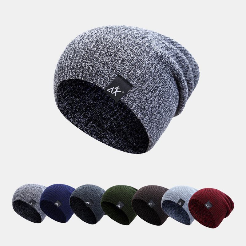 Mænd Dome Stribet Baotou Hue Udendørs Efterår Vinter Ørebeskyttelse Pure Color Beanie Skull Hat