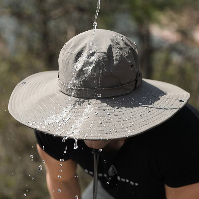 Mænd Dual-use Anti-uv Bucket Huer Stor Skygge Vindtæt Reb Justerbar Udendørs Fiskeri Solskyggehat