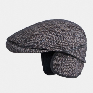 Mænd Ensfarvet Ørebeskyttelse Øreværn Design Vindtæt Flad Huer Britisk Retro Thicken Warm Baret Kasket Forward Hat