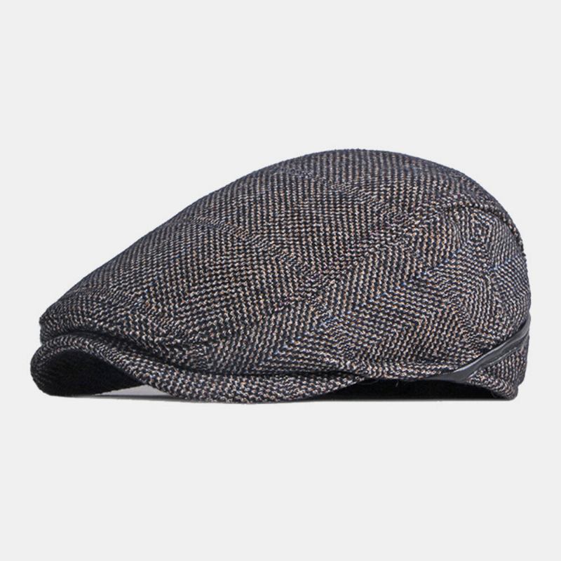 Mænd Ensfarvet Ørebeskyttelse Øreværn Design Vindtæt Flad Huer Britisk Retro Thicken Warm Baret Kasket Forward Hat