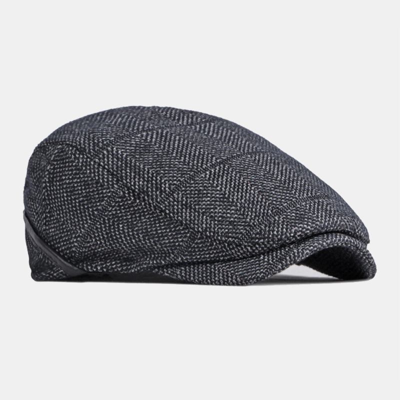 Mænd Ensfarvet Ørebeskyttelse Øreværn Design Vindtæt Flad Huer Britisk Retro Thicken Warm Baret Kasket Forward Hat