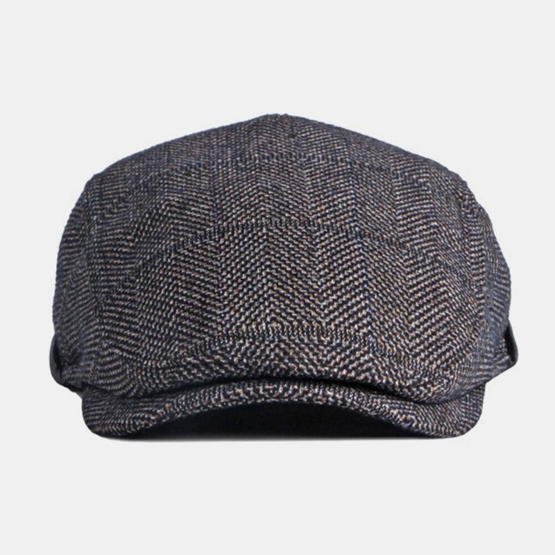 Mænd Ensfarvet Ørebeskyttelse Øreværn Design Vindtæt Flad Huer Britisk Retro Thicken Warm Baret Kasket Forward Hat