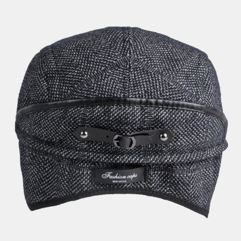 Mænd Ensfarvet Ørebeskyttelse Øreværn Design Vindtæt Flad Huer Britisk Retro Thicken Warm Baret Kasket Forward Hat