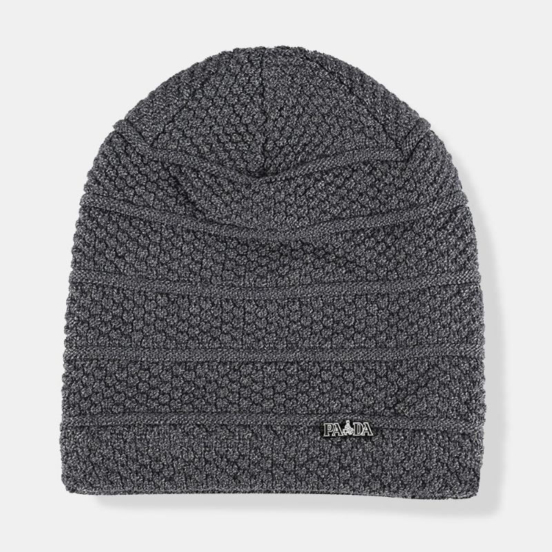 Mænd Ensfarvet Stribet Hue Plus Velvet Thicken Udendørs Varme Kantløs Beanie Hat