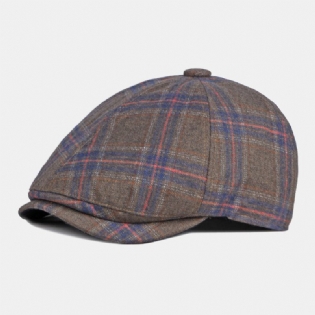 Mænd Farvet Plaid Buet Ottekantet Huer Britisk Retro Efterår Varm Justerbar Fremad Huer Newsboy Hat