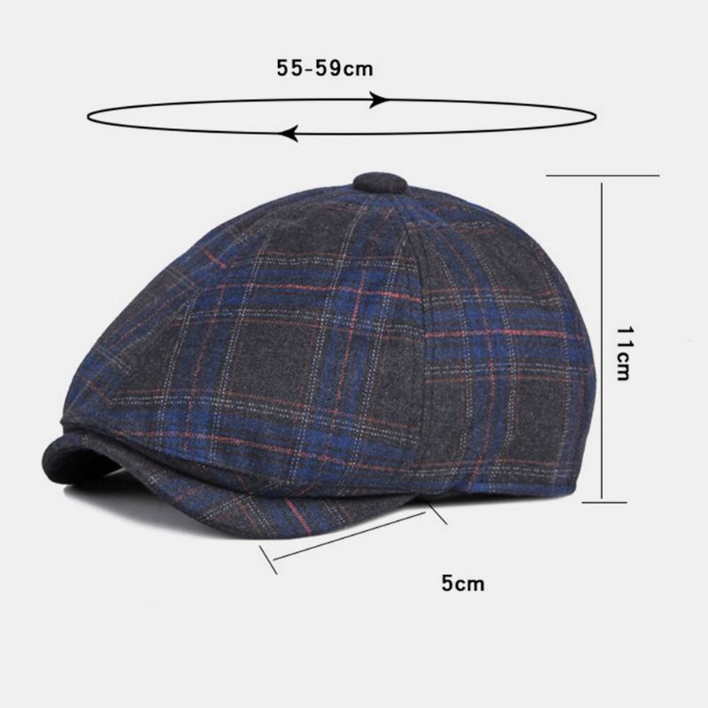 Mænd Farvet Plaid Buet Ottekantet Huer Britisk Retro Efterår Varm Justerbar Fremad Huer Newsboy Hat