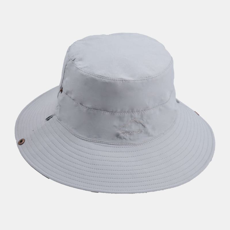 Mænd Foldebar Dobbelt-side-wear Strandhat Brevbroderi Aftageligt Vindtæt Reb Udendørs Sport Vandtæt Anti-uv Bucket Hat