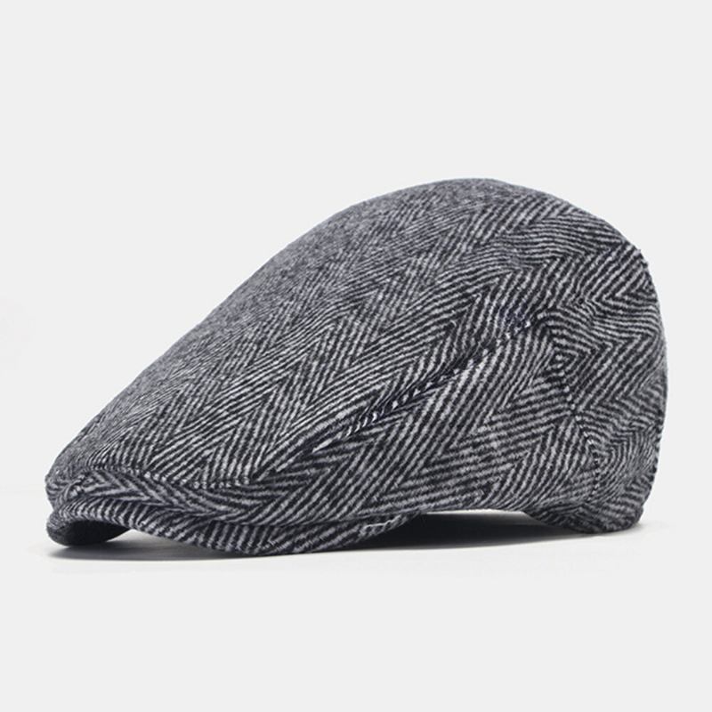 Mænd Kortskygget Stribemønster Baretter Retro Casual Solsejl Varm Justerbar Fremad Huer Flad Huer Cabbie Hat