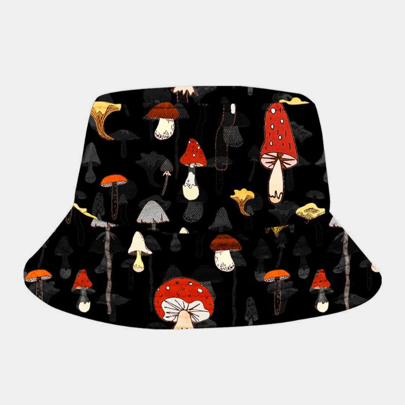 Mænd Kvinder Bomuld Overlay Mushroom Print Mønster Solskærm Mode Element Bucket Hat